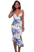 Sexy White Blue Green Floral Print High-low Dress